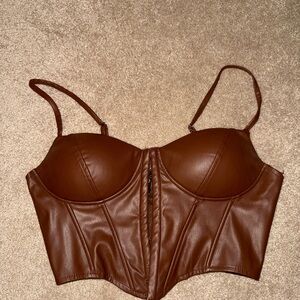 Brown Faux Leather Bustier Top